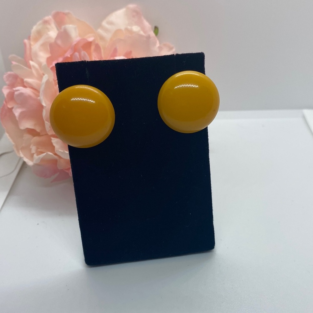 Vintage Minimalist Yellow Button Stud Earrings